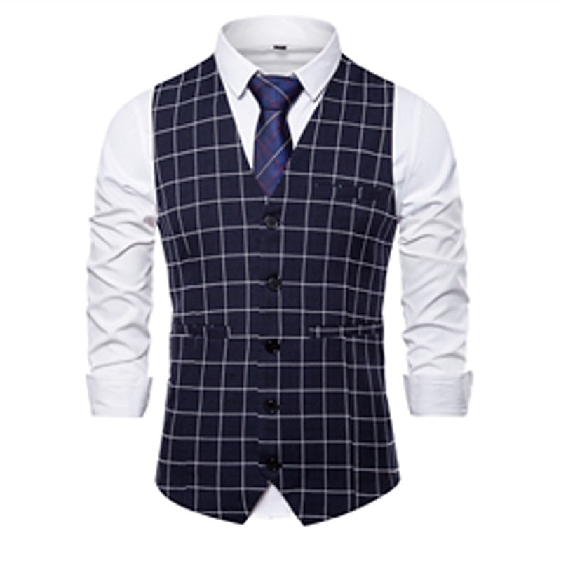 Men's Vest Waistcoat Wedding Office & Career Daily Wear Going out Business Retro Fall & Winter Button Pocket Polyester Outdoor Comfortable Casual Plaid Single Breasted V Wire Regular Fit Light Blue 2025 - $32.99 –P12