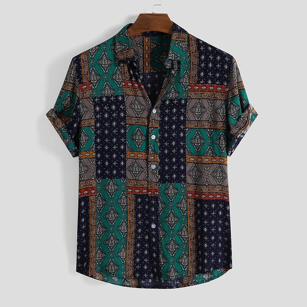 Voor heren Overhemd Boho-shirt Overhemd met knopen Korte mouw Ontwerper Gepersonaliseerde Basic Dagelijks Feestdagen Kraag Buttondown boord Afdrukken Zwart Rood blauw Groen 2025 - $22.99 –P4