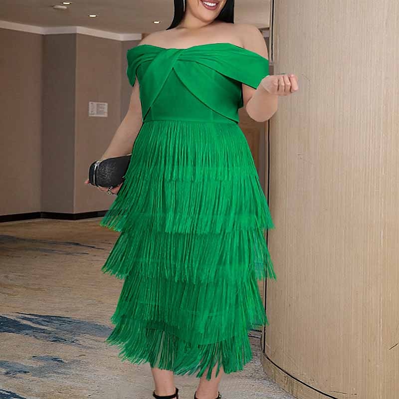 Women‘s Plus Size Sequin Dress Fringe Dress Party Dress Sparkly Dress Solid Color Off Shoulder Short Sleeve Spring Fall Elegant Formal Midi Dress Formal Dress 2023 - US $56.99 –P1