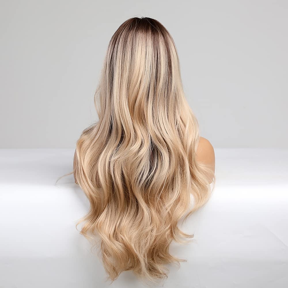 parrucca bionda lunga ombre per le donne 26 pollici parrucche ondulate bionde sintetiche parte centrale capelli resistenti al calore lunga parrucca bionda per abbigliamento da festa quotidiano del 2025 a $36.99 –P5