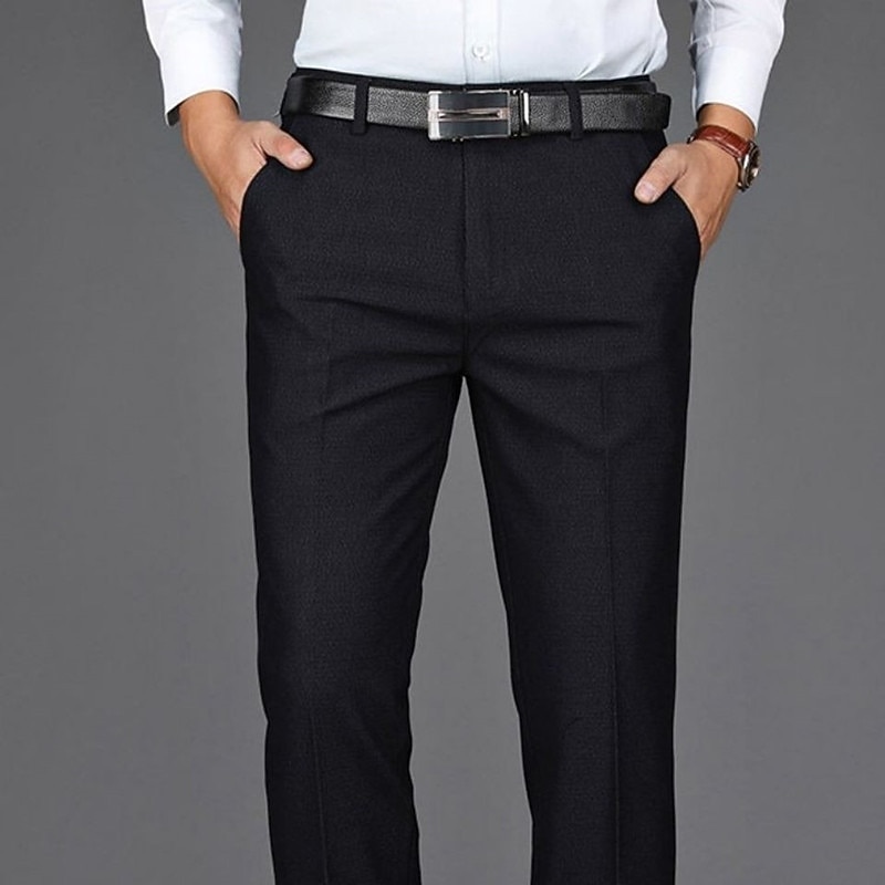 Herren Anzughosen Hose Hosen Chinesisch Chino Tasche Glatt Komfort Atmungsaktiv Hochzeit B¨¹ro Geschäft Schick & Modern Klassisch Schwarz Dunkel Blau Hoher Taillenbund Mikro-elastisch 2026 - $12.49 –P1