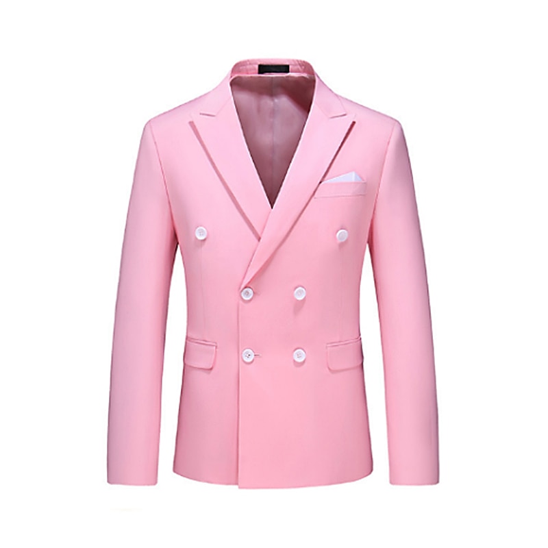 Herren Jacke Blazer Sakko Hochzeitsfeier Business-Kleidung Frühling Herbst Feste Farbe Doppelreihiger Verschluss Blazer Schwarz Weiß Rosa Rot 2025 - $77.99 –P4