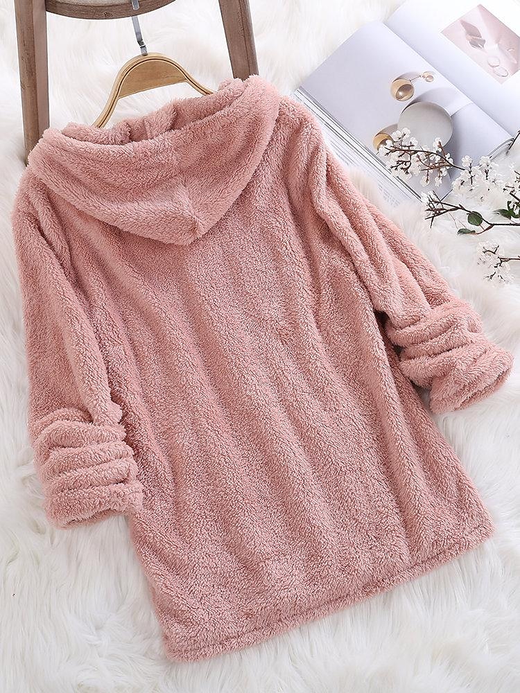 Per donna Tinta unica Pagliaccetto Pile Sherpa Manica lunga Felpa Top regolari Strada Informale A cordoncino Nero Bianco Rosa Rosso Blu Autunno inverno del 2025 a $15.99 –P2