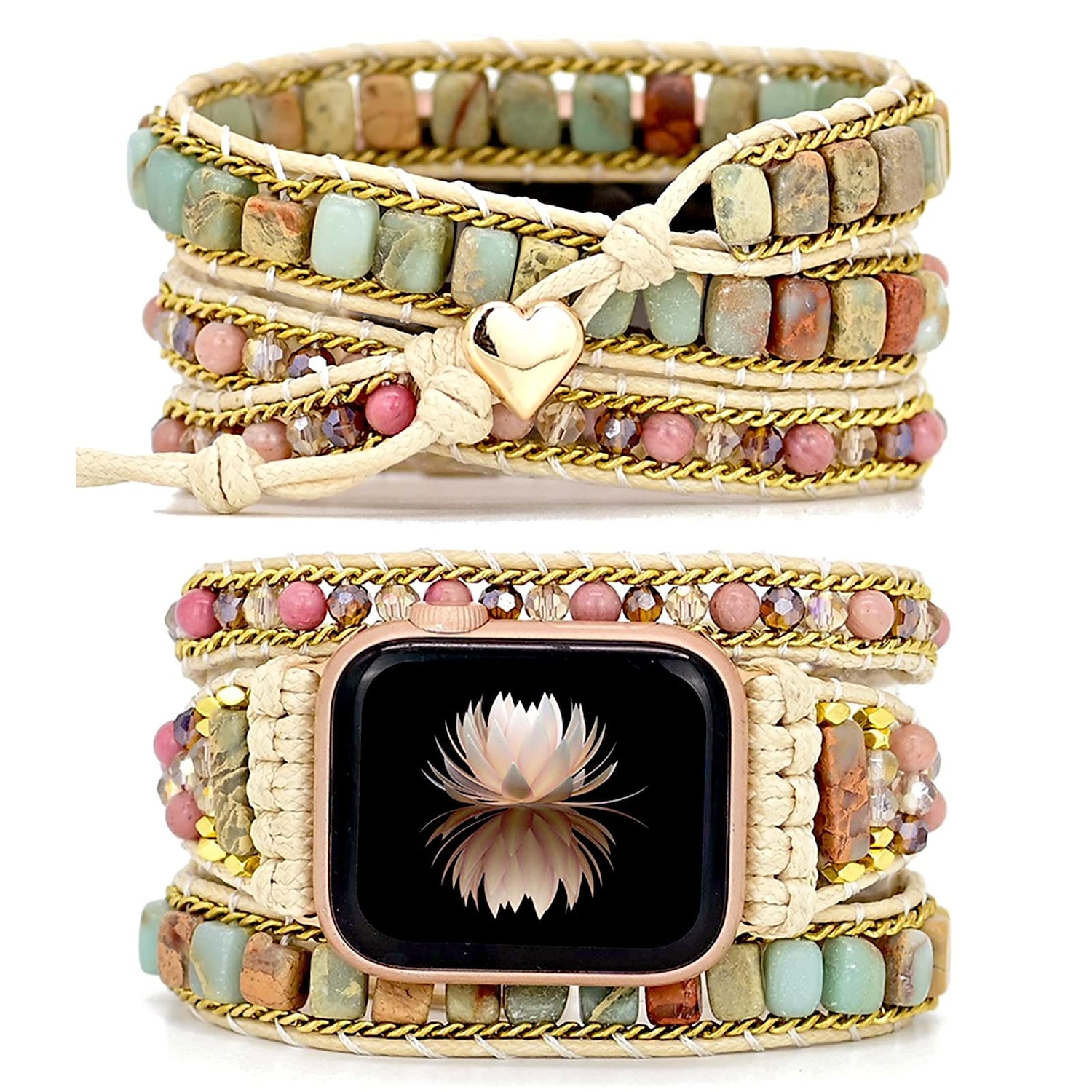 Handmade Braided Rope Compatible with Apple Watch band Women Multilayer Beaded Beads Strap Replacement Wristband for 38mm 40mm 41mm 42mm 44mm 45mm 49mm iwatch Series Ultra 8 7 6 SE 5 4 3 2 1 2025 - $27.99 –P1