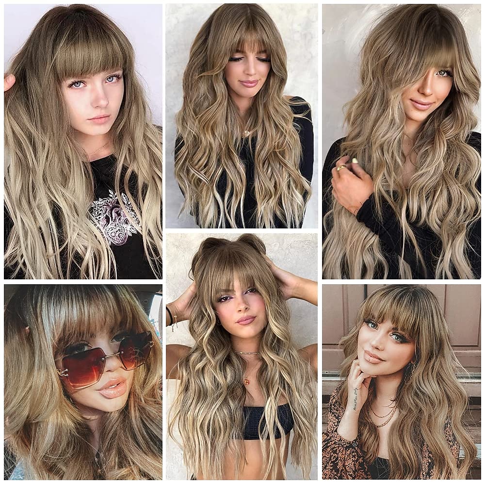 peruca branca ombre perucas longas onduladas com franja para mulheres peruca loira platina longa perucas de cabelo sintético resistente ao calor de aparência natural para peruca de festa diária 26 de 2025 por $31.99 –P6