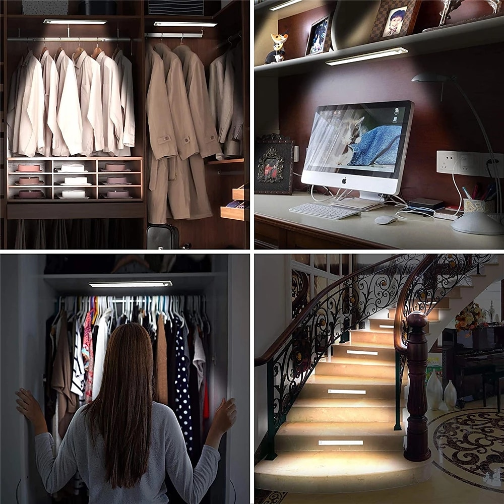 led nattlys bevegelsessensor usb oppladbar ultratynn kjøkkenskap skaplampe pir bevegelsessensor trådløs nattlampe soverom korridor gang sovesal belysning 2025 - $12.49 –P3