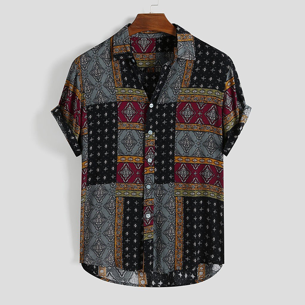 Voor heren Overhemd Boho-shirt Overhemd met knopen Korte mouw Ontwerper Gepersonaliseerde Basic Dagelijks Feestdagen Kraag Buttondown boord Afdrukken Zwart Rood blauw Groen 2025 - $22.99 –P2