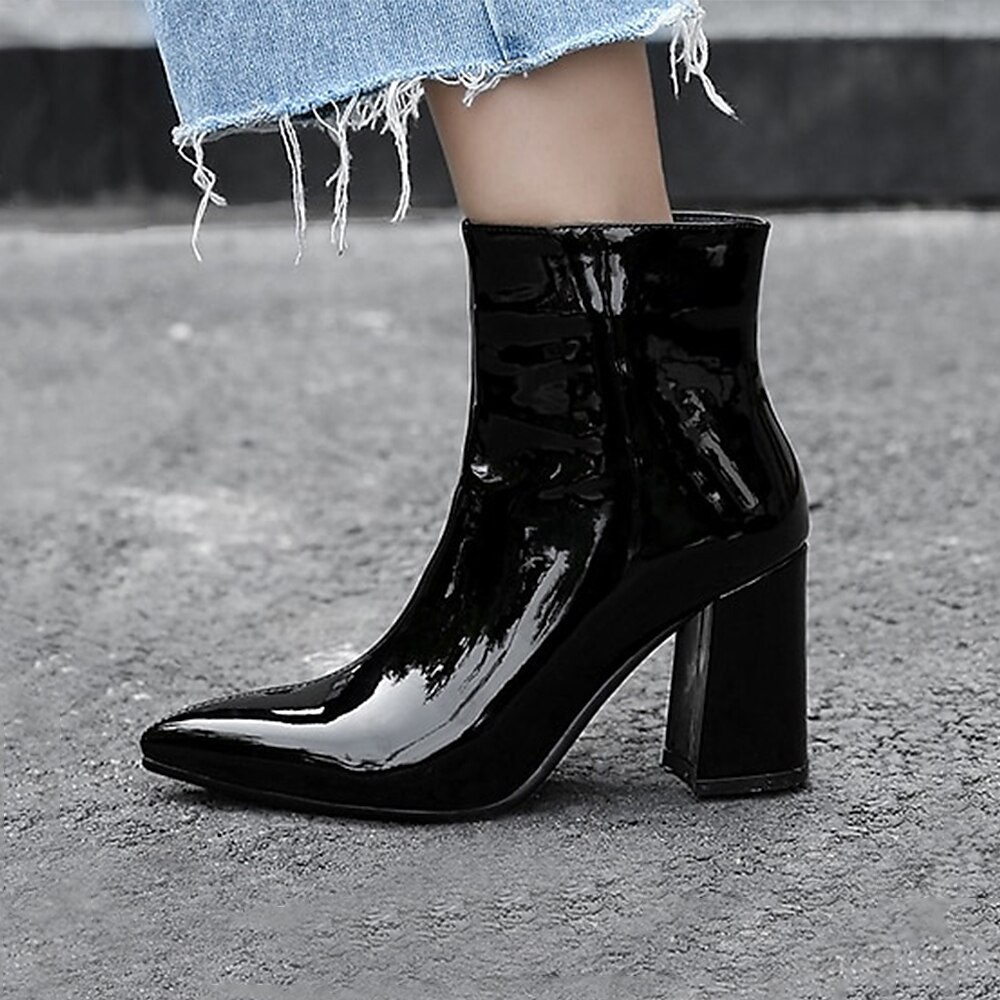 Mulheres Botas Botas Metálicas Botas de salto Ao ar livre Escritório Diário Cor Sólida Forrada com Fleece Botas Botas Tornozelo Inverno Salto de bloco Salto Robusto Dedo Apontado Casual Minimalismo de 2025 por $59.99 –P16