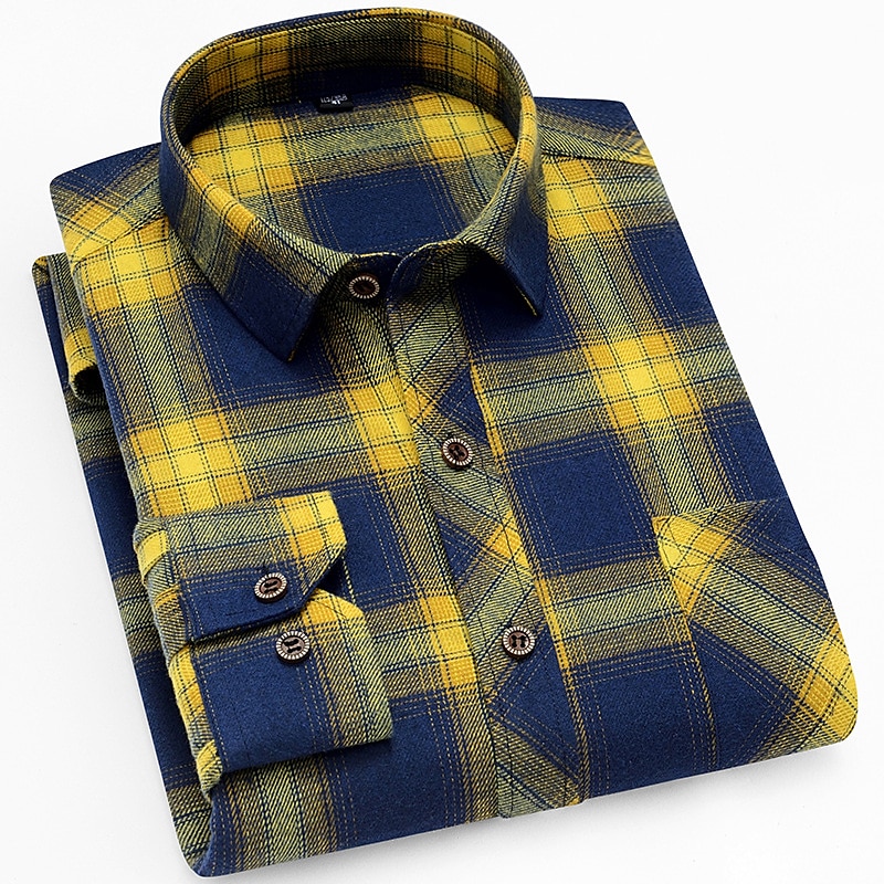 Men's Dress Shirt Plaid Shirt Collared Shirt Button Up Shirt Tartan Wedding Outdoor Blue-Green Yellow Navy Blue Beige Long Sleeve Turndown Fall Winter Clothing Apparel 2025 - $24.99 –P1