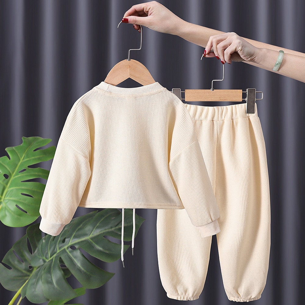 Mädchen 3D Feste Farbe Buchstabe Set aus Kapuzenpullover und Jogginghose Kleidungsset Langarm Herbst Winter Täglich Brautkleider schlicht Baumwolle kinderkleidung 2-6 Jahre Urlaub Regular Fit 2025 - $28.99 –P5