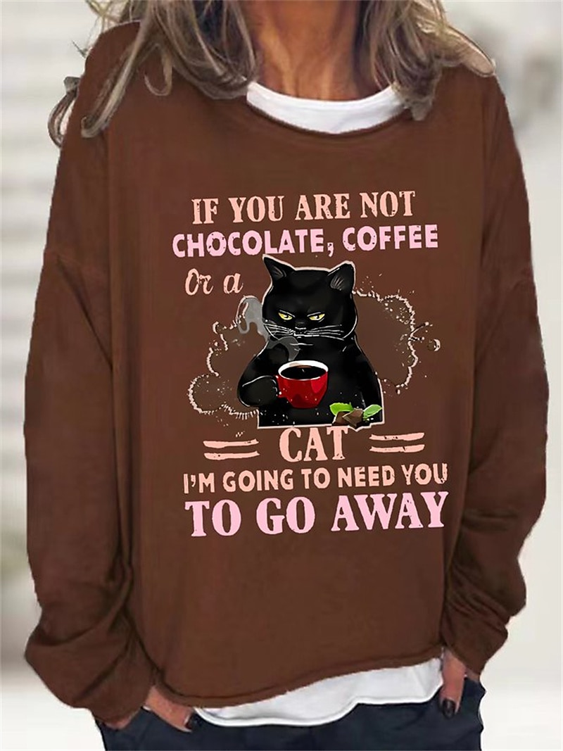 dámská oversized mikina pulovr směs bavlny kočka street casual vintage basic top s kulatým výstřihem dlouhý rukáv mikroelastický pad &amp; zimní comfrt prodyšná měkká tkanina 2025 - $22.99 –P10