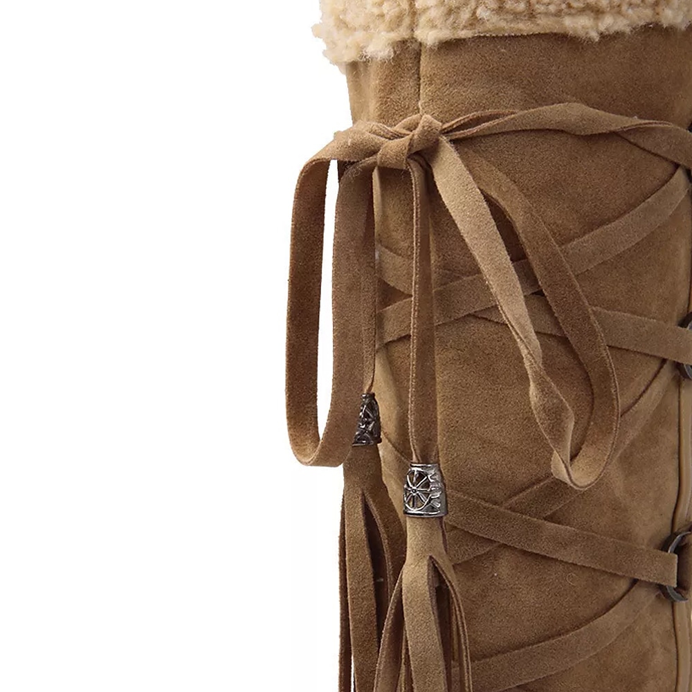 Mujer Botas Botas de nieve Botas tipo suéter Zapatos de gamuza Exterior Diario Bloque de color Botas hasta la rodilla Invierno Borla Con Cordón Tacón Cuña Dedo redondo Casual Zapatos de Paseo Ante 2025 - $54.99 –P5