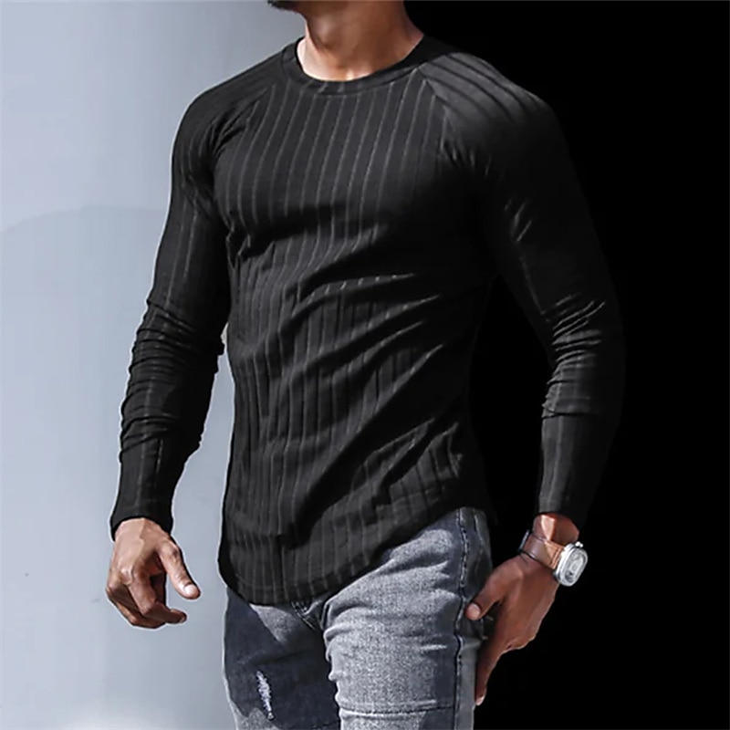 Herren T Shirt Langarmshirt Langarm Rundhalsausschnitt Frühling & Herbst Einfach Designer Lässig Bequem Straße Sport Ferien Schwarz Weiß Grau Top T-Shirt für Herren 2025 - $19.49 –P3