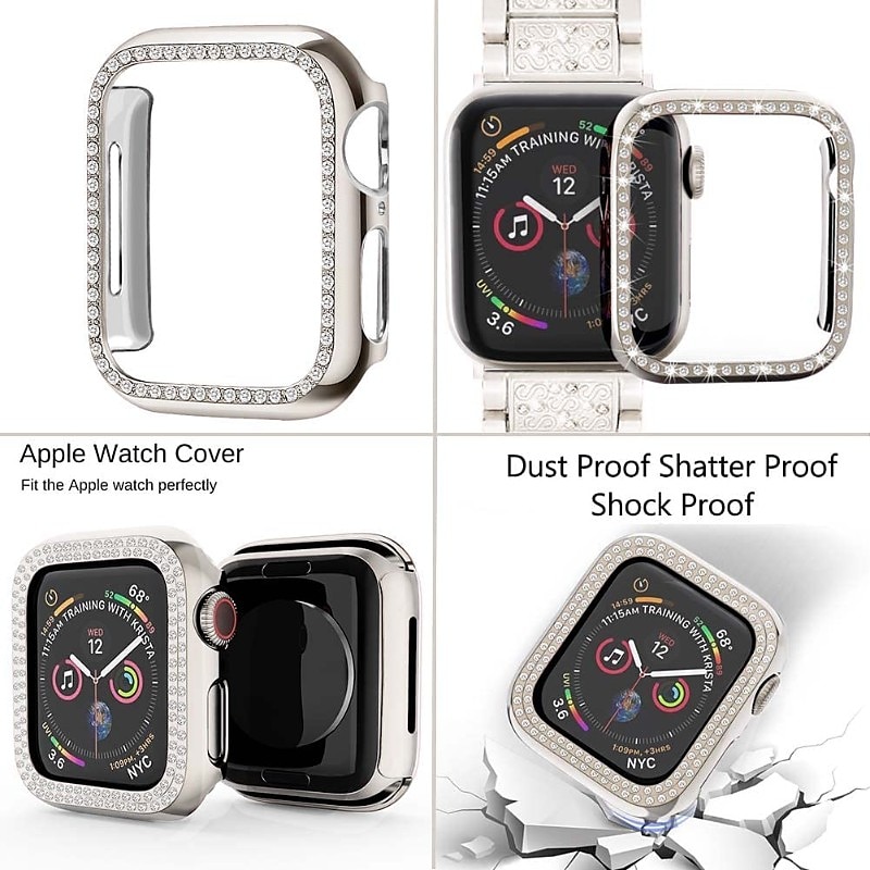 [1+2Pack] Jewelry Bracelet Compatible with Apple Watch band 38mm 40mm 41mm 42mm 44mm 45mm 49mm with Case Bling Diamond Rhinestone Strap Replacement Wristband for iwatch Series Ultra 8 7 6 5 4 3 2 1 SE 2025 - $25.99 –P4