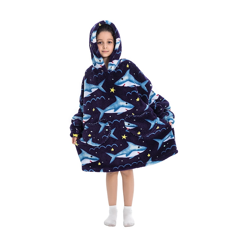 Carnival Character Oversized Hoodie Blanket Wearable Blanket With Pocket Shark Cat Dinosaur Onesie Pajamas Kigurumi Pajamas For Kid's Adults' Men and Women Boys and Girls Carnival Masquerade Cartoon 2026 - $41.99 –P9