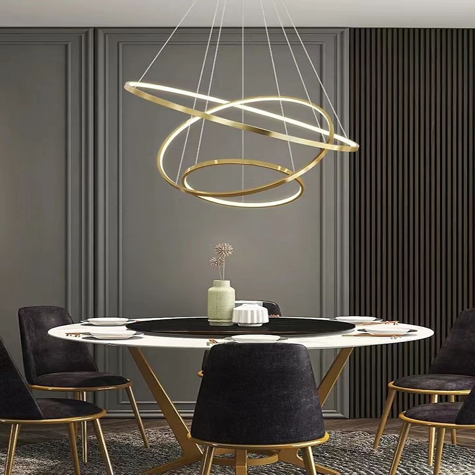 3 lumini led pandantiv 80/60/40cm cerc mat periat design auriu aluminiu vopsit finisaje sufragerie moderne lumini de sufragerie reglabile doar cu telecomanda 2025 - $299.99 –P5