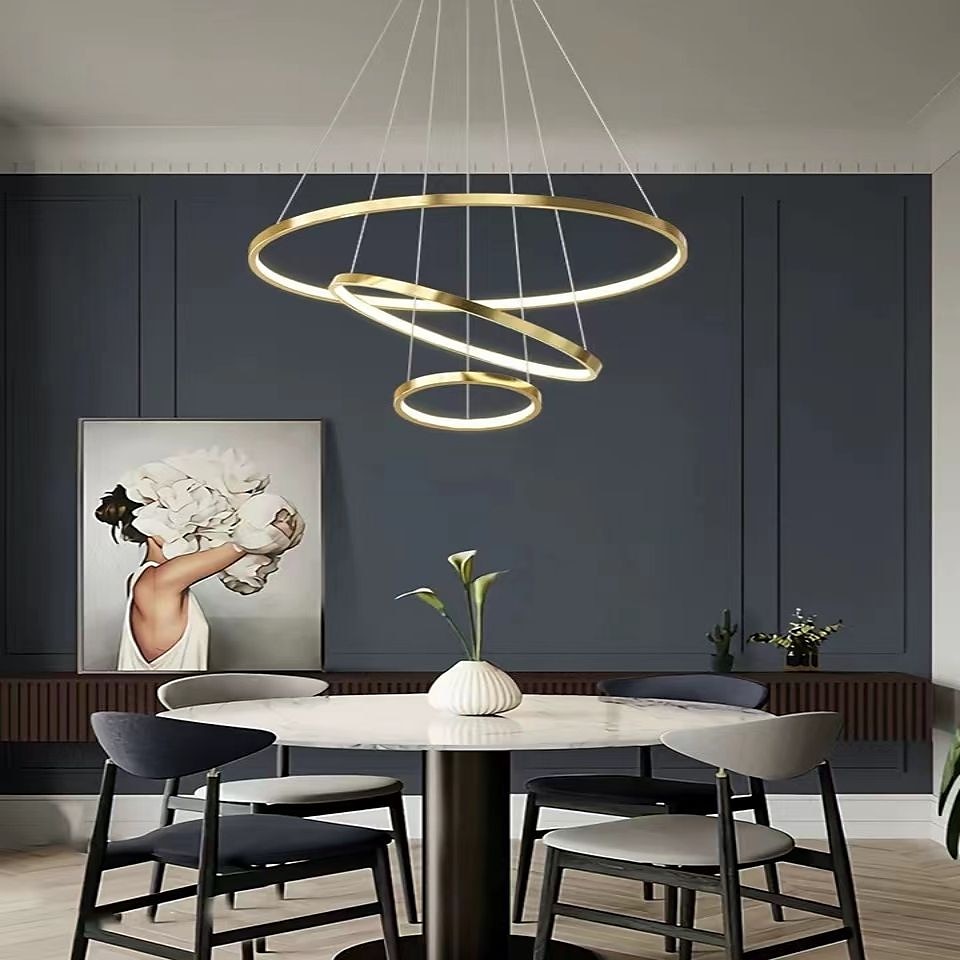 3 lumini led pandantiv 80/60/40cm cerc mat periat design auriu aluminiu vopsit finisaje sufragerie moderne lumini de sufragerie reglabile doar cu telecomanda 2025 - $299.99 –P4