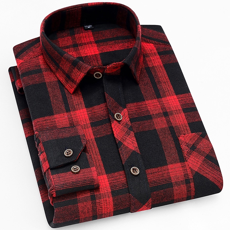 Herren Oberhemd Flanelljacke Flanell Hemden Kariertes Hemd trachtenhemd Kragenhemd Knopfhemd Schottenstoff Hochzeit Outdoor Schwarz Weiß Wein Rote Langarm Umlegekragen Herbst Winter Bekleidung 2026 - $26.99 –P5