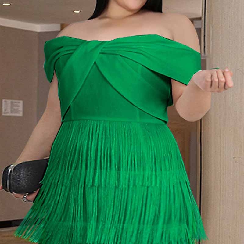 Women‘s Plus Size Sequin Dress Fringe Dress Party Dress Sparkly Dress Solid Color Off Shoulder Short Sleeve Spring Fall Elegant Formal Midi Dress Formal Dress 2023 - US $56.99 –P2