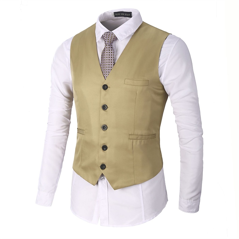 Hombre Chaleco Boda Oficina y carrera Ropa Cotidiana Noche Negocios Tradicional / Clásico Primavera Otoño Botón Bolsillo Poliéster 95% algodón Al Aire Libre Cómodo Boda Color puro Botonadura Simple 2025 - $24.99 –P2
