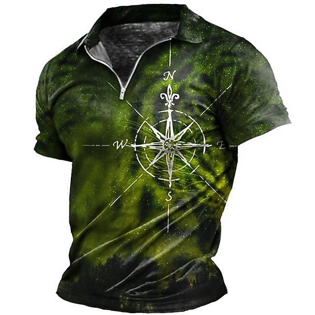 Men's Nautical Zip Polo Shirts Golf Shirt Short Sleeve Polo Shirts Collared Shirts Vintage Casual Vacation Wear Boat Wear Party Outfits 3D Print Quarter Zip Polo Yellow Blue Green 2026 - $23.99 –P2