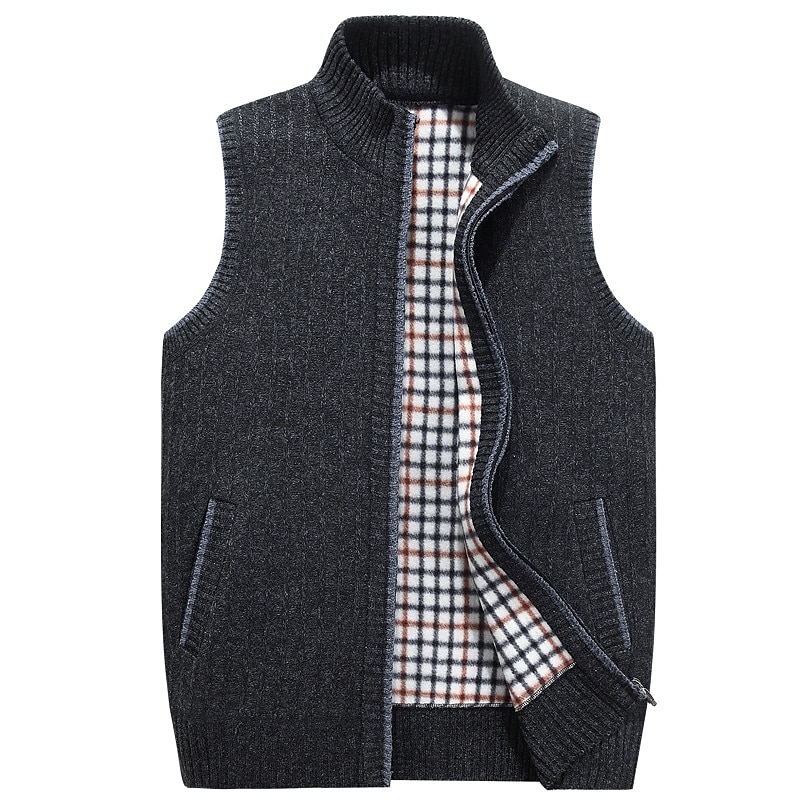 Men's Sweater Vest Cardigan Sweater Zip Sweater Fleece Sweater Knit Solid Color Classic & Timeless Clothing Apparel Winter Lake blue Wine M L XL 2025 - $17.49 –P7