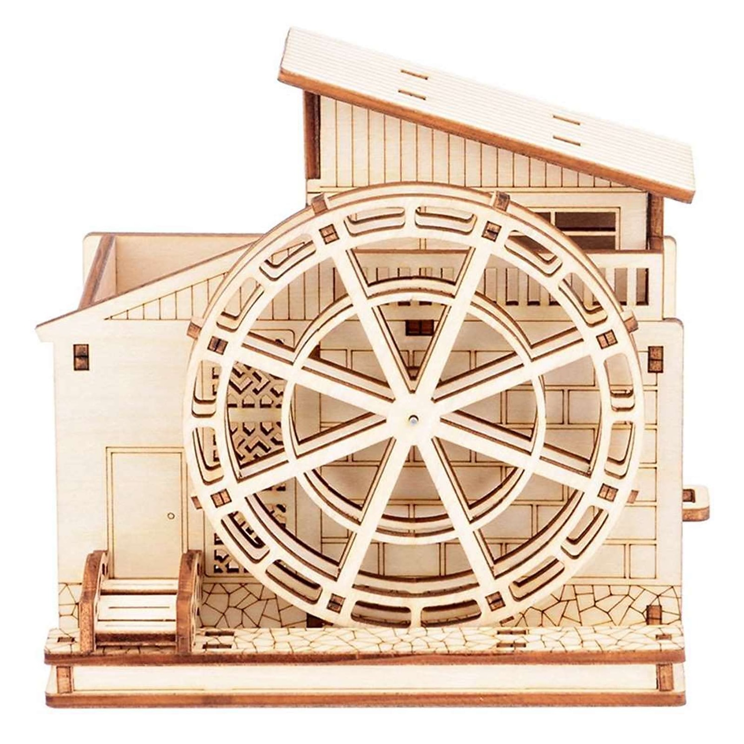 handgjorda handgjorda trämonterade vattenhjul pennhållare modell trä 3d tredimensionellt pussel pedagogisk leksak barngåva-vattenhjul 95 x 117 x 113 mm 2025 - $31.99 –P1