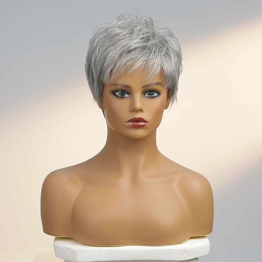Cabelo Humano Peruca Curto Liso Com Franjas Cinzento Escuro Macio Feminino Vestir fácil Sem Touca Cabelo Brasileiro Mulheres Cinza 8 polegadas Festa / Noite Diário Roupa Diária de 2026 por $61.99 –P1