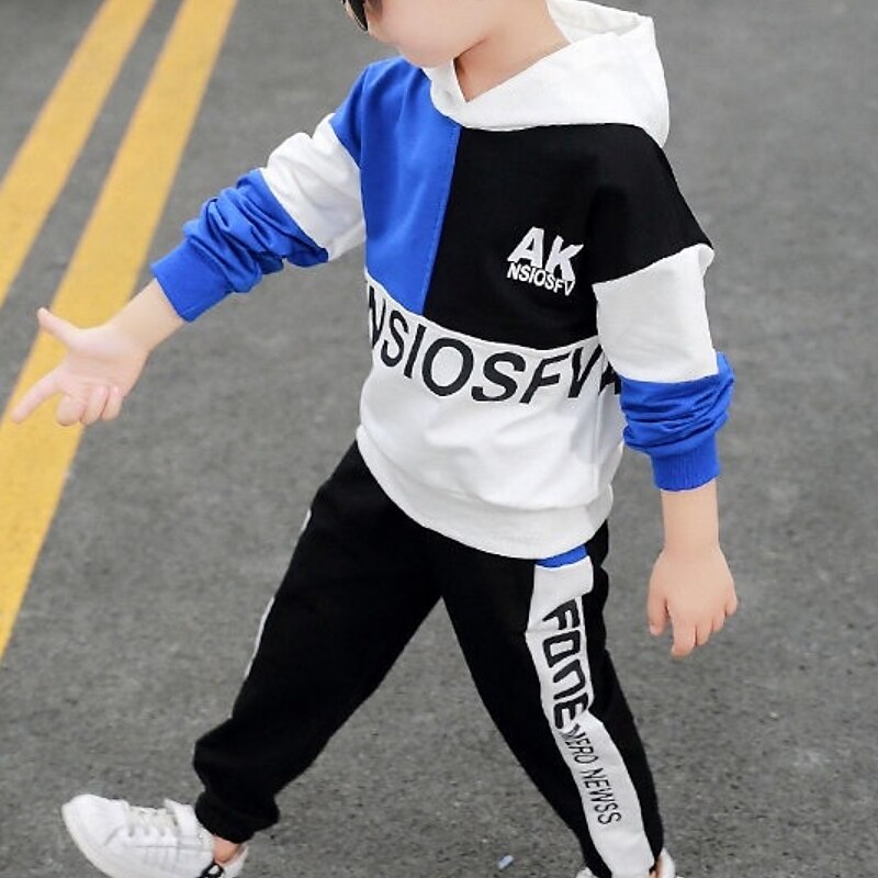 2-delig Kinderen Jongens Hoodie & shorts Kledingset Kleding Brief Lange mouw Katoen Set Buiten Modieus Dagelijks Winter Herfst 7-13 jaar blauw Rood 2025 - $23.99 –P2