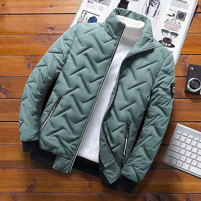 Per uomo Piumino Giacca bomber Giacca trapuntata Zip intera Informale Da tutti i giorni Standard Casual quotidiano Di moda Antivento Tenere al caldo Autunno Inverno Righe e Plaid Nero Verde chiaro del 2025 a $44.99 –P6