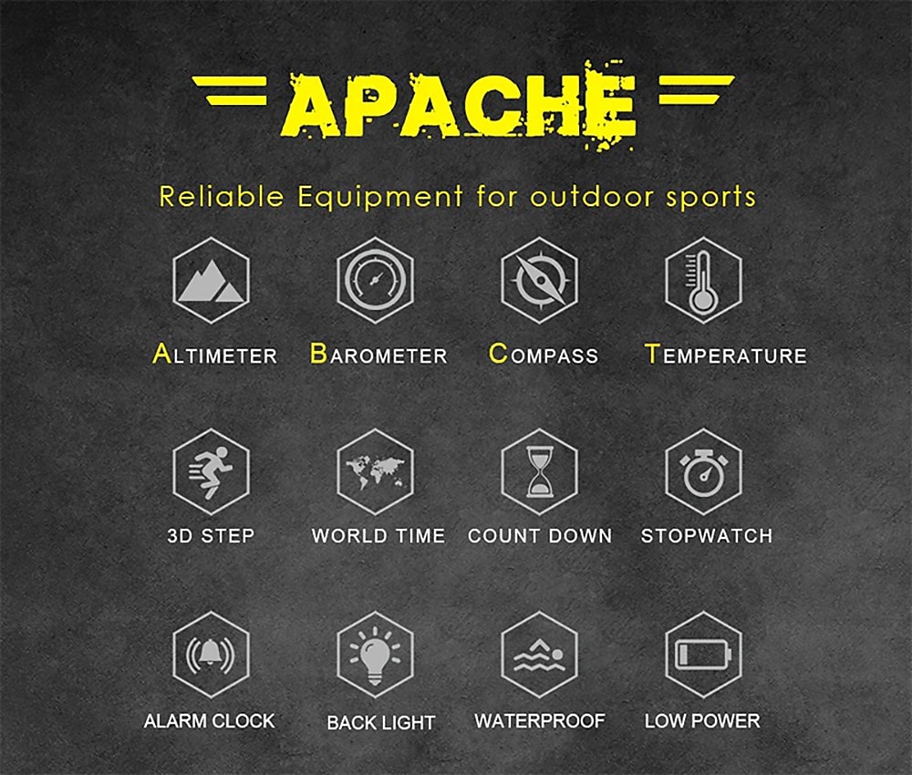 Apache Men Digital Watches Waterproof 50M Running Swimming Men Tactical Sport Watch Outdoor Sports Survival Military Watches Gift for men, Compass, Pedometer Calories 2026 - $81.99 –P7