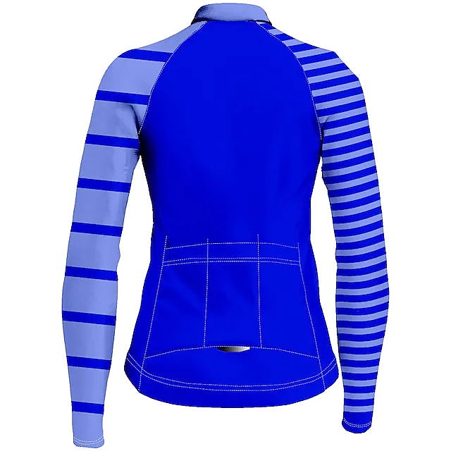 Dames Wielrenshirt Lange mouw Fietsen Shirt Kleding Bovenlichaam met 3 achterzakken Bergracen Wegwielrennen Ademend Sneldrogend Vochtregelerend Reflecterende strips Blauw Donkergroen Oranje Gestreept 2025 - $28.99 -P13
