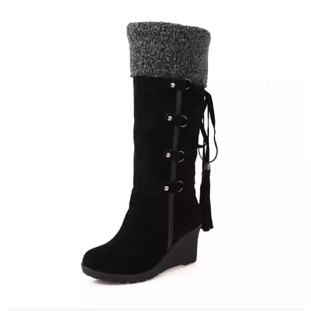 Mujer Botas Botas de nieve Botas tipo suéter Zapatos de gamuza Exterior Diario Bloque de color Botas hasta la rodilla Invierno Borla Con Cordón Tacón Cuña Dedo redondo Casual Zapatos de Paseo Ante 2025 - $54.99 –P9