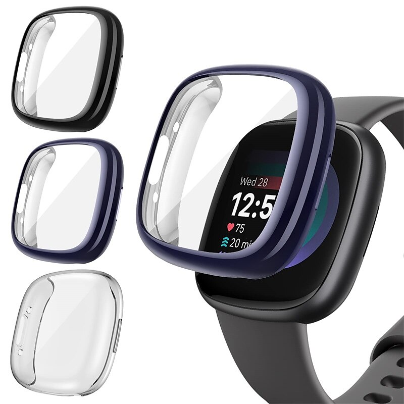 3 paquetes Caja de reloj con protector de pantalla Compatible con Fitbit Versa 4 Sense 2 Resistente a arañazos Escabroso Cubierta completa de parachoques Vidrio Templado / computadora dura Reloj 2025 - $14.99 –P6