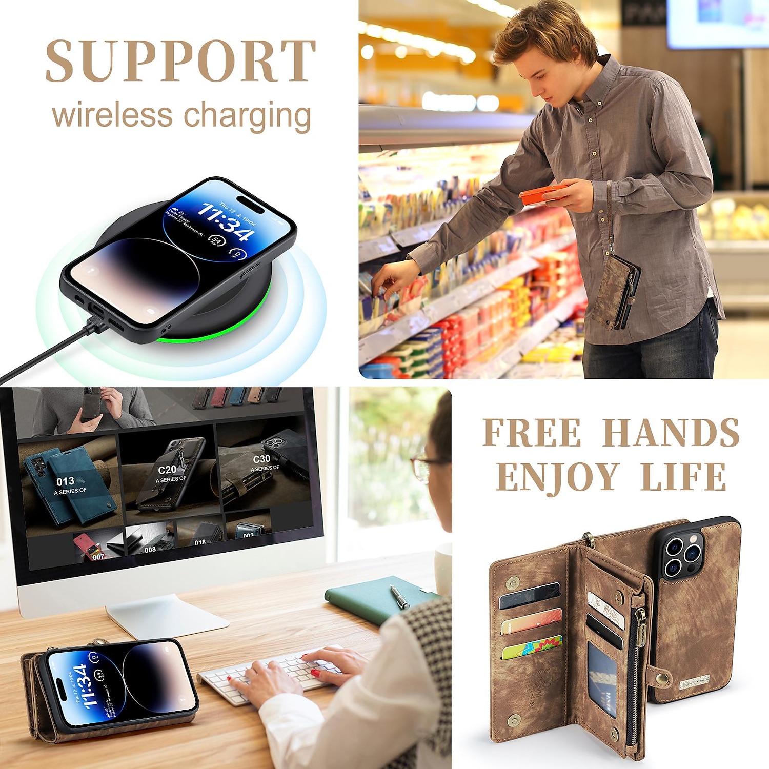 Чехол-кошелек CaseMe из кожи для Apple iPhone 16 15 14 Pro Max 13 12 11 X XR XS Max 8 7 многофункциональный магнитный классический фолио чехол с защитой с держателем для карточек 2025 - $32.99 –P9