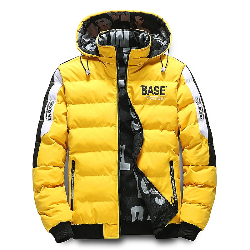 Homens Casaco puffer Casaco com capuz Acolchoado Zíper Bolsos Imprimir Esportes Padrão Exterior Casual / Diário Inverno Letra Preto Amarelo Vermelho cáqui Casaco puffer de 2026 por $56.99 –P8