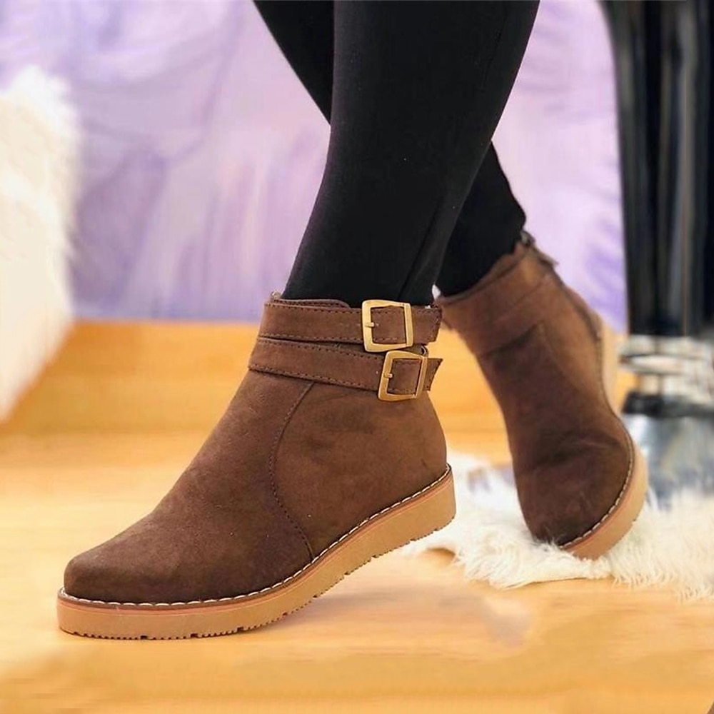 Dámské Boty Semišové boty Větší velikosti Venkovní Kancelář Denní Kotníkové boty Booties Zima Přezky Rovná podrážka Oblá špička Na běžné nošení Chůze Umělý semiš Zip Světle hnědá Černá Světle modrá 2025 - $32.99 –P3