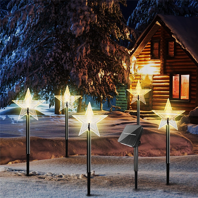 Luces de camino de copos de nieve de Navidad decoraciones exteriores luces paisajísticas solares a prueba de agua LED lámpara en forma de copo de nieve de Navidad para decoración de hogar fiesta 2025 - $21.99 –P7