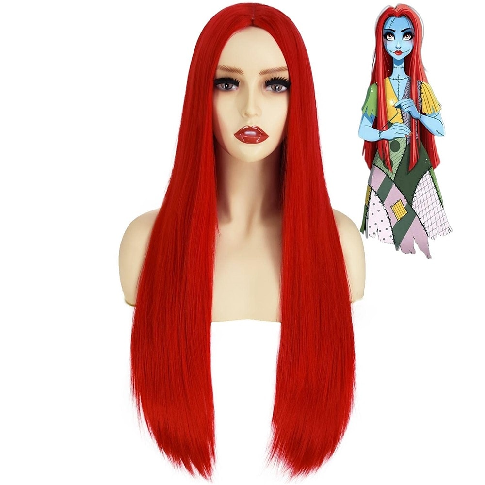 Pelucas de fiesta navideñas, pelucas largas y rojas de Peviyile para mujer, peluca de disfraz de Sally de Pesadilla antes de Navidad, peluca de pelo en la mitad, linda peluca para fiesta de carnaval 2025 - $31.99 –P1