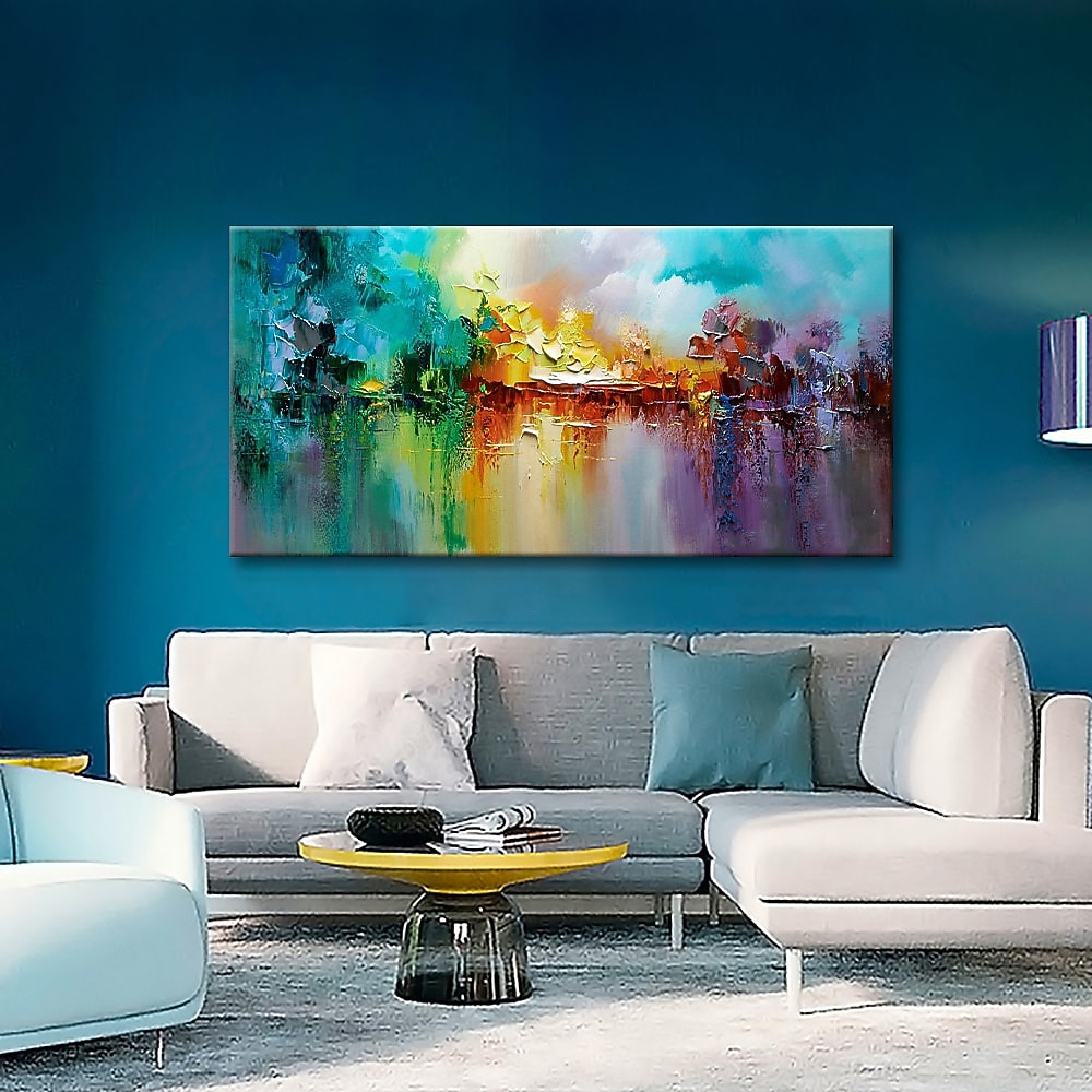 grande taille peinture à l'huile 100% fait main peint à la main art mural sur toile coloré lac abstrait floraison feux d'artifice décoration de la maison décor toile roulée pas de cadre non étiré de 2026 ? $100.99 –P3