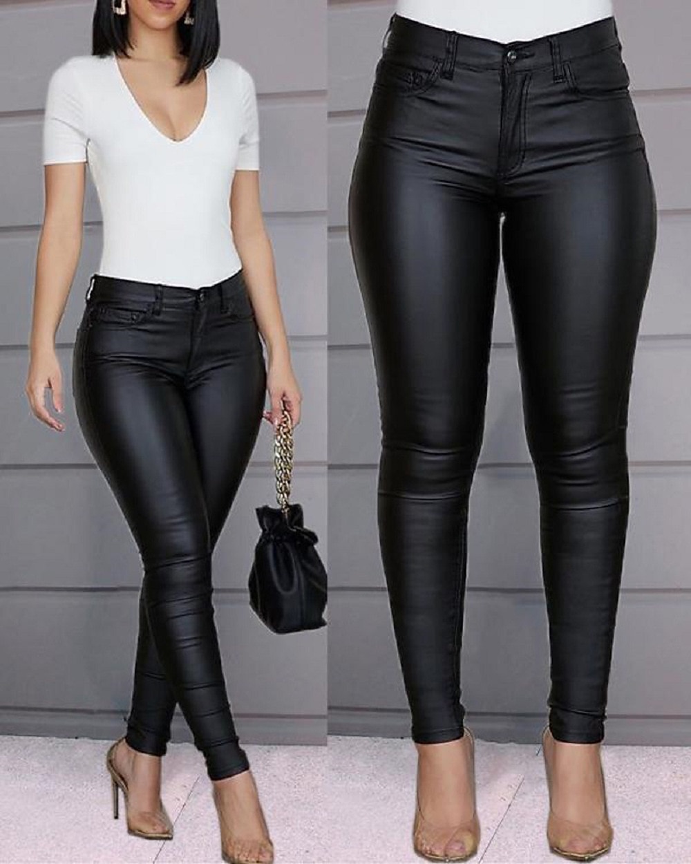 Womens Faux Leather Leggings High Waist Patent Leather Pants Party