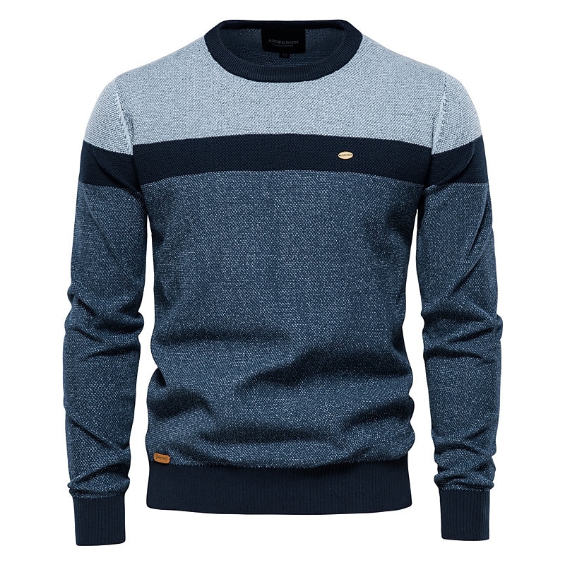 Herren Pullover Gerippt Stricken Strick Farbblock Rundhalsausschnitt warm halten Moderne zeitgenössische Geschäft Freizeitskleidung Bekleidung Herbst Winter Dunkelmarine Braun M L XL 2025 - $42.99 –P3