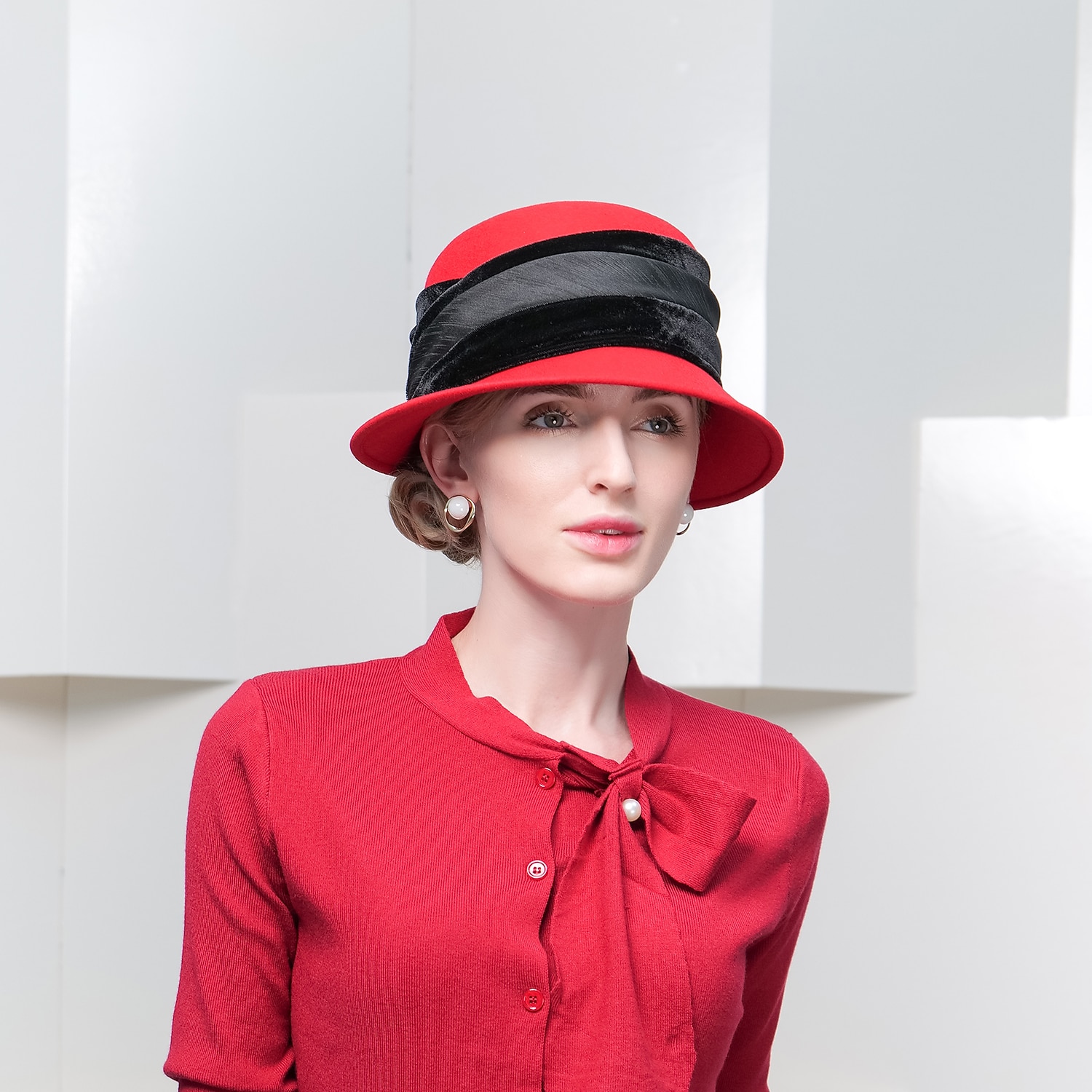 2025年 ビンテージ スタイルのエレガントな 100% ウール / フェザー付きフランネル帽子 / トリム 1pc 特別な行事 / 休日のかぶと  コレクション – $36.99 –P8