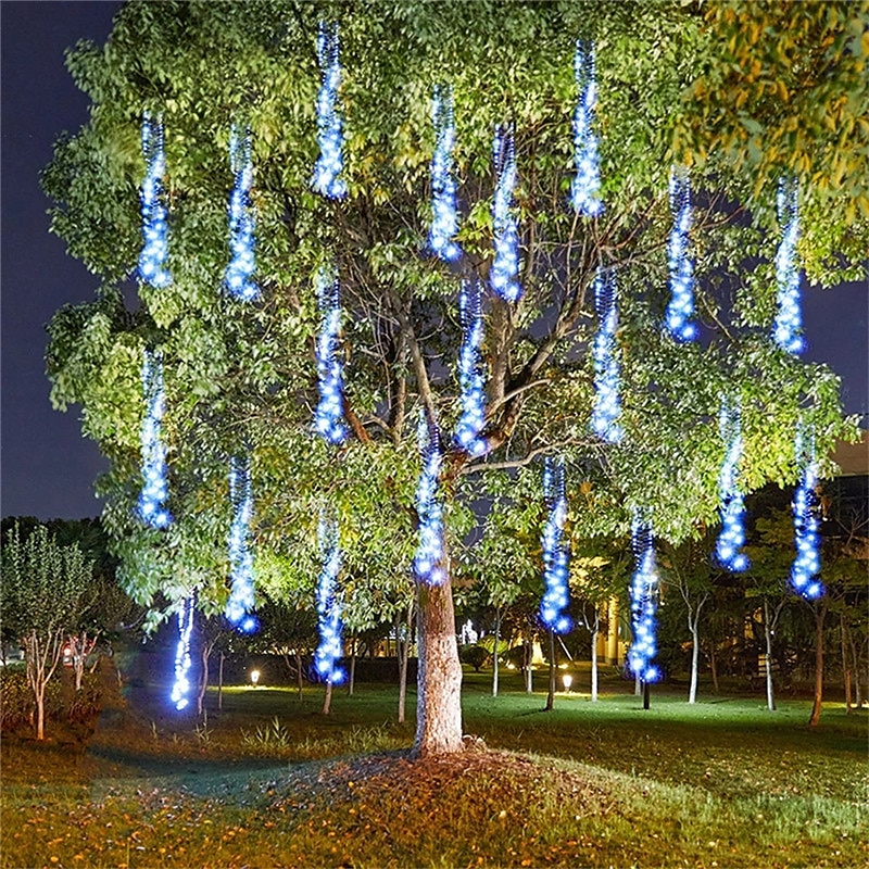 meteorregn regnljus utomhus jul hängande smällare snöre lätt snö fallande regndroppe istappar feljus för julgran trädgårdsdekor AC110v -220v eu us plug upgrade 2025 - $34.99 –P3
