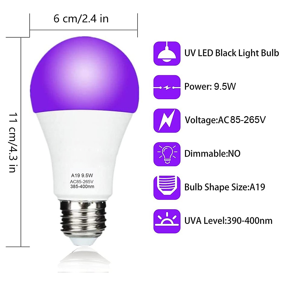 2 peças 1 peça led preto uv halloween roxo lâmpada 9.5w substituição de lâmpada preta até 100w luz preta nível uva 385-400nm a19 atmosfera assustadora de halloween de 2025 por $10.99 –P6