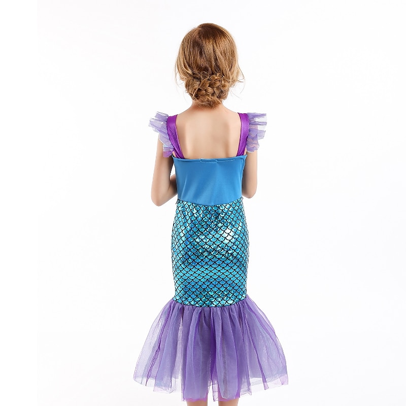 Niños Chica Vestido Sirena Sin Mangas Rendimiento Disfraz Algodón Vestido de cambio Verano Primavera 3-6 años de edad Azul Piscina Morado 2025 - $36.99 –P10
