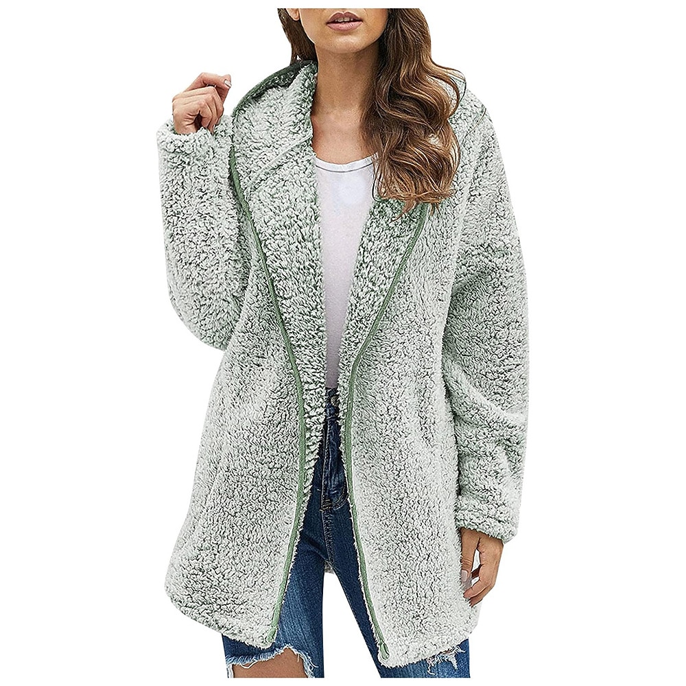 felpa con cappuccio con cerniera da donna, giacca in pile, cardigan vintage in peluche, soffice, tinta unita, casual da strada, per le vacanze, con cappuccio, tasca con cerniera, manica lunga, nero, del 2025 a $31.99 –P4