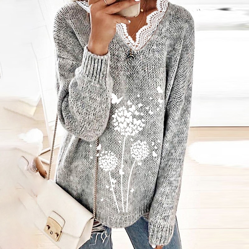 Per donna Pullover Maglione Moda Informale Morbido Farfalla Uncinetto A V Lavorato a maglia Finiture in pizzo Manica lunga Maglia Esterno Giornaliero Per uscire Giallo Grigio Autunno Inverno del 2025 a $7.99 –P1