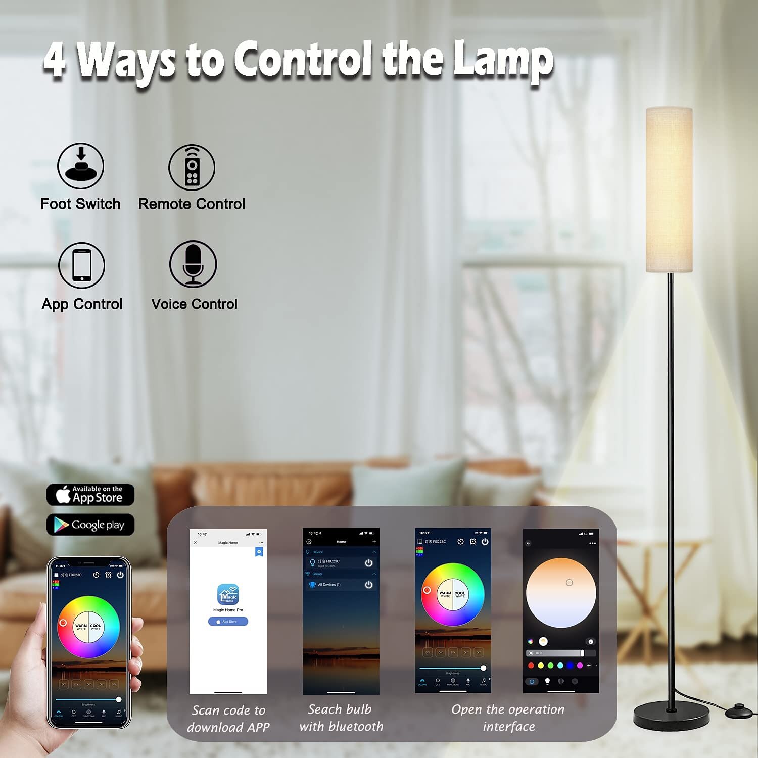 LED Floor Lamp for Living Room Bedroom Smart Standing Lamp with Alexa Google Assistant App Remote Control Tall Modern Floor Lamp with Linen Lamp Shade 16 Million Colors Bulb Included 2025 - $200.99 –P6