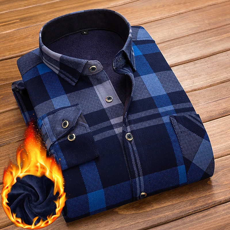 Men's Dress Shirt Plaid Shirt Collared Shirt Button Up Shirt Flannel Jacket Tartan Wedding Outdoor Red Blue Blue-White Coffee Long Sleeve Turndown Fall Winter Clothing Apparel 2025 - $25.99 –P1